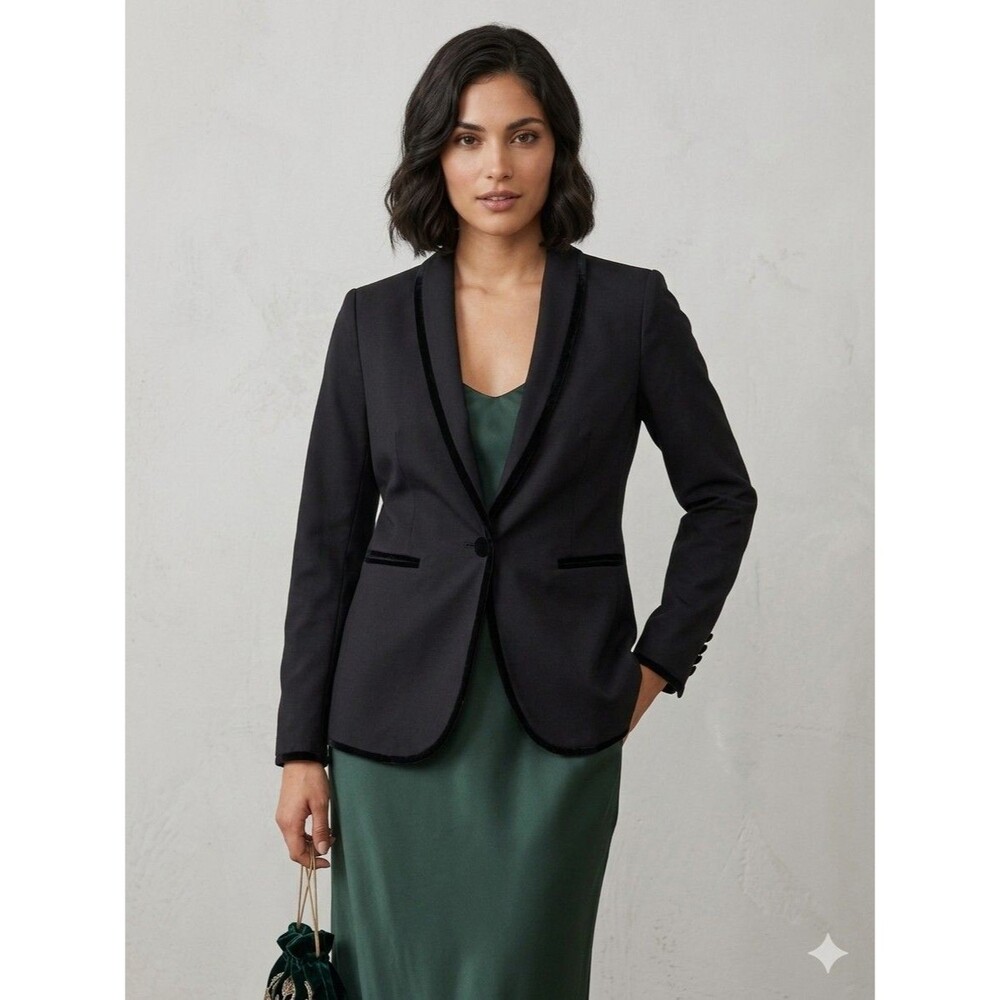 Esmara By Hedi Klum Blazer Jacket Women 12 Black Velvet Detail ‎ Pockets
